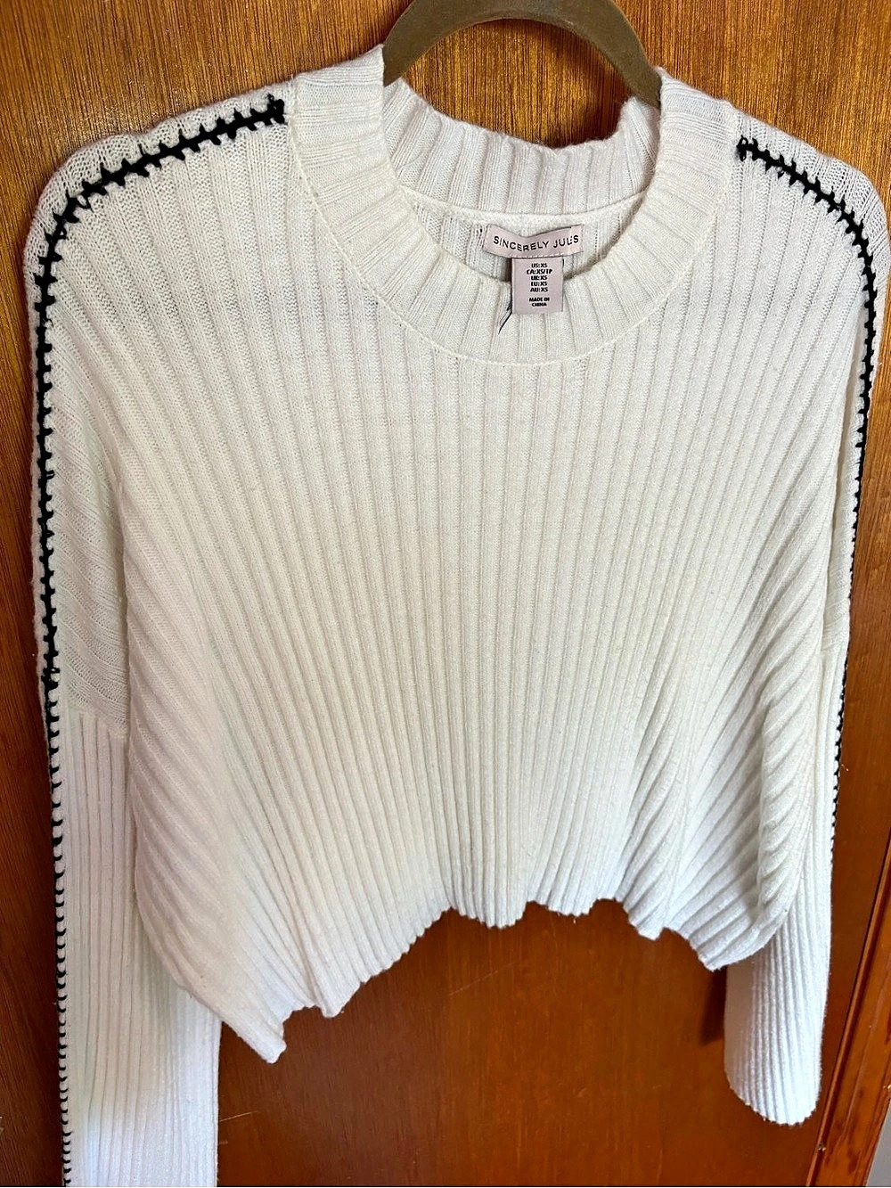 Sincerely Jules Ribbed Crew Neck Sweater White Size XS